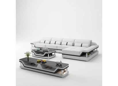 Ledersofa L-Form Couch Wohnlandschaft Ecksofa Garnitur Design Modern Sofa USB