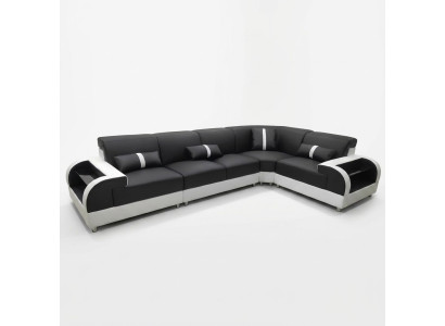 Ledersofa L-Form Couch Wohnlandschaft Ecksofa Design Garnitur Modern Sofa USB