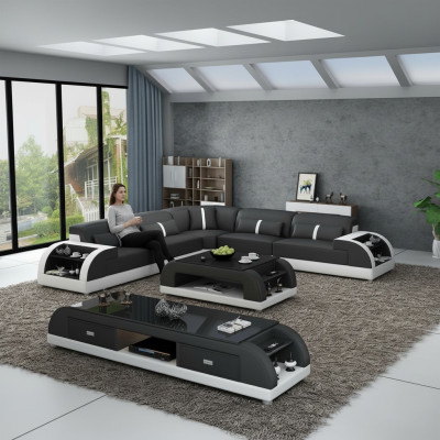 Ledersofa L-Form Couch Wohnlandschaft Ecksofa Garnitur Modern Design Sofa USB