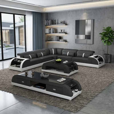Ledersofa L-Form Couch Wohnlandschaft Ecksofa Garnitur Modern Design Sofa USB