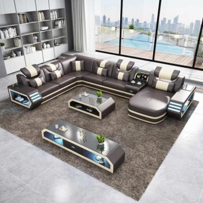 Ecksofa U Form Couchtisch Wohnlandschaft Polster Eckcouch Couch Leder Ecksofa