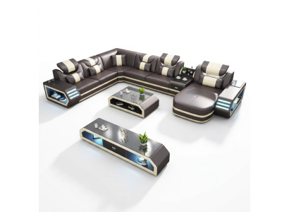 Ecksofa U Form Couchtisch Wohnlandschaft Polster Eckcouch Couch Leder Ecksofa