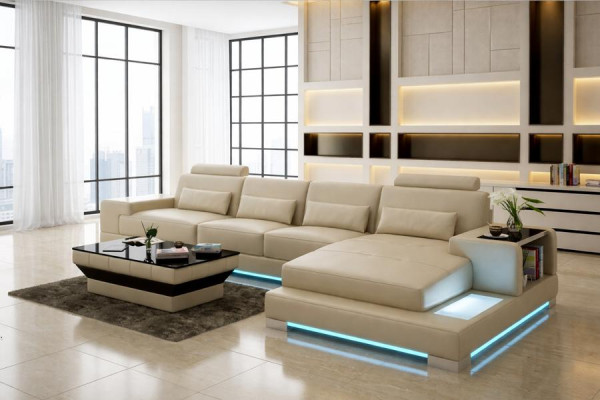 Ledersofa Couch Wohnlandschaft mit USB Ecksofa Eck Garnitur Design Modern Sofa