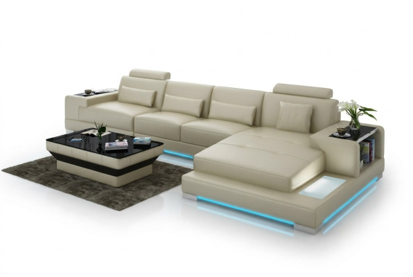 Ledersofa Couch Wohnlandschaft mit USB Ecksofa Eck Garnitur Design Modern Sofa