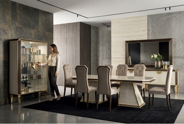 Esszimmer Set 10tlg. Garnitur Vitrine Tisch 6x Stuhl Anrichte Spiegel Möbel Holz