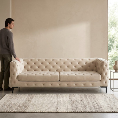 Beiger Designer Chesterfield Dreisitzer Luxus Wohnzimmer Couch