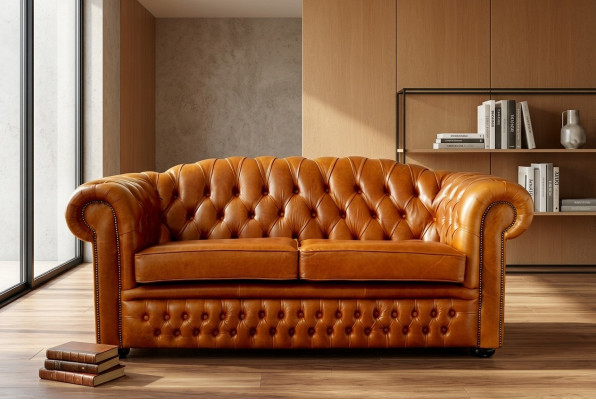 Chesterfield Sofa Couch Polster Stoff Leder Couchen Braune Garnitur 3 Sitzer