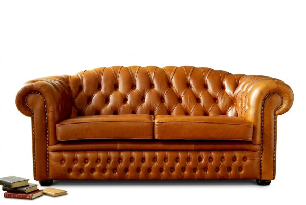 Chesterfield Sofa Couch Polster Stoff Leder Couchen Braune Garnitur 3 Sitzer
