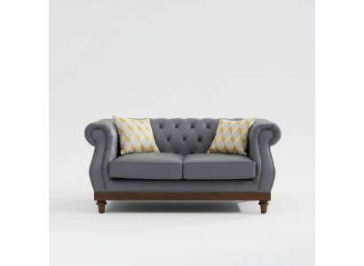 Klassische Leder Couch - Graue Chesterfield Stoff Sofa 2 Sitzer Neu jvmoebel ®