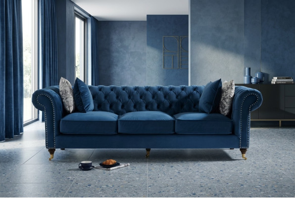Blaues Chesterfield Sofa Luxus Wohnzimmer Couch Stoffsofa