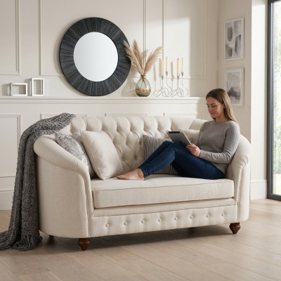 Klassische Textil Couch - Beige Chesterfield Stoff Sofa 2 Sitzer Neu jvmoebel ®