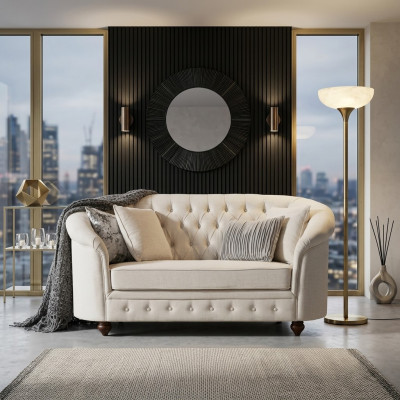Klassische Textil Couch - Beige Chesterfield Stoff Sofa 2 Sitzer Neu jvmoebel ®