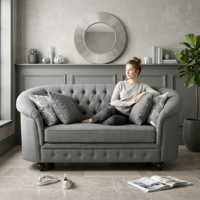Klassische Textil Couch - Graue Chesterfield Stoff Sofa 2 Sitzer Neu jvmoebel ®