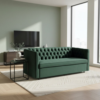 American Style Chesterfield Sofa Couch Leder Polster Dreisitzer Grün