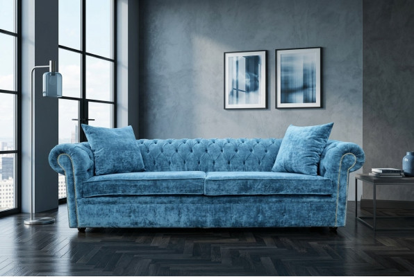 Klassische Wohnzimmer Sofa - Blaue Chesterfield Stoff Couch 3 Sitzer jvmoebel ®