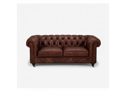 Chesterfield 2 Sitzer Klassische Luxus Barock Rokoko Sofa Braun Leder Couch Neu
