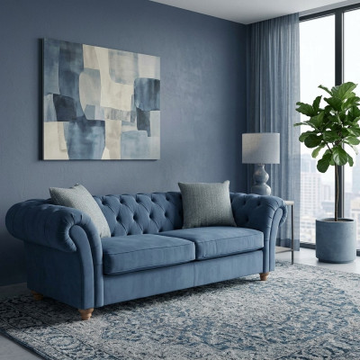 jvmoebel ® Leder Sofa Couch - Design Polster Zweisitzer Couch Garnitur Blau Neu