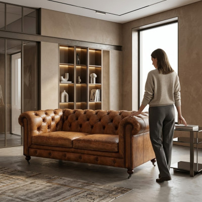 Mens Club Couch Chesterfield Sofa Leder Polster 2 Sitzer Braun NEW jvmoebel ®