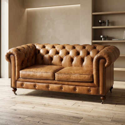 Mens Club Couch Chesterfield Sofa Leder Polster 2 Sitzer Braun NEW jvmoebel ®