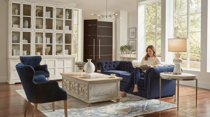 Klassische Wohnzimmer Couch - Blaue Chesterfield Stoff Sofa 3 Sitzer jvmoebel ®
