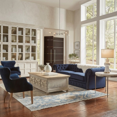 Klassische Wohnzimmer Couch - Blaue Chesterfield Stoff Sofa 3 Sitzer jvmoebel ®