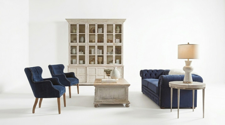 Klassische Wohnzimmer Couch - Blaue Chesterfield Stoff Sofa 3 Sitzer jvmoebel ®
