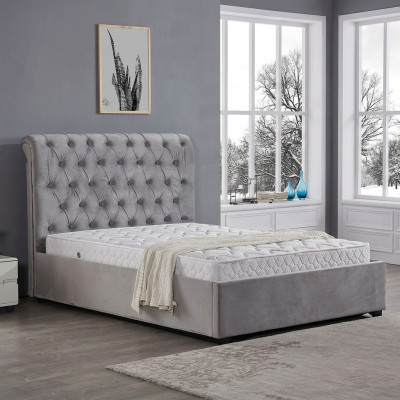 Royales Graues Schlafzimmer Bett Polster Betten Chesterfield Design Textil