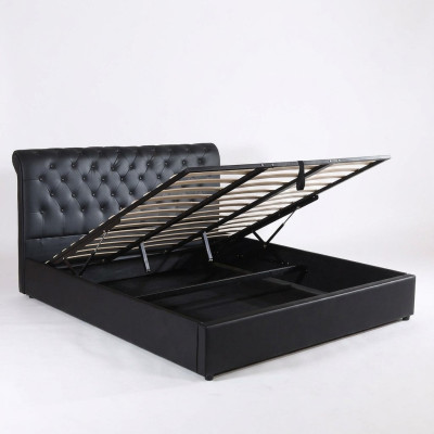 Schwarzes Luxus Chesterfield Designer Doppelbett Polster Bett