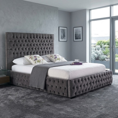 Graues Chesterfield Doppelbett Hotel und Schlafzimmer Betten