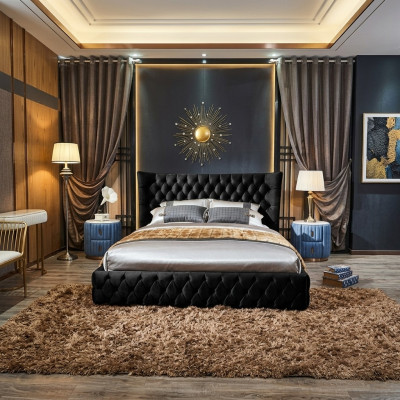 Chesterfield Schwarzes Bett Schlafzimmer Betten Textil Samt Big Hotel Betten
