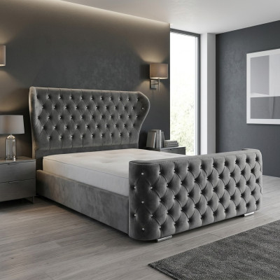 Graues Chesterfield Bett Designer Schlafzimmer Möbel Englisches Polster Bett
