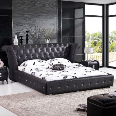 Chesterfield Big Bett XXL Kopfteil Betten Polster Hotel Samt Schwarz Stoff Ohren