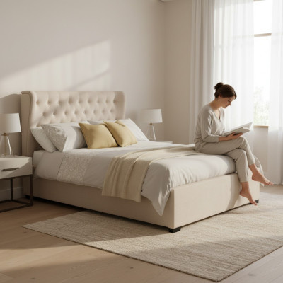 Chesterfield Design Polster Englisches Bett Doppelbett Beige Betten 160/180x200
