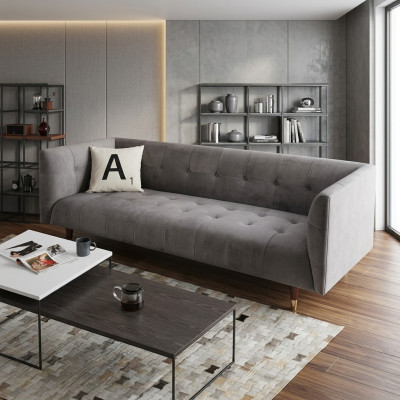 Moderner Grauer Chesterfield 3-Sitzer Luxus Wohnzimmer Couch
