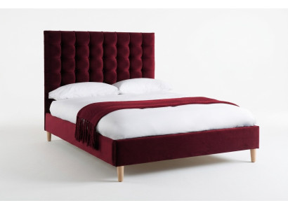 Rotes Luxus Samt Textil Bett Doppel Design Chesterfield 180x200cm Betten Neu