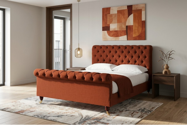 Chesterfield rotes Bett schickes Chesterfield Doppelbett Designer Möbel