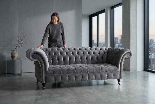 Moderner Chesterfield grauer 3-Sitzer Stilvolle Wohnzimmer 3-er Couch