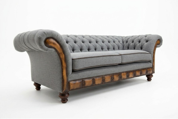 Graue Chesterfield Stoffsofa Couch Couchen Sofa Sitz Sofas Textil Neu Polster