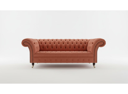 Luxus Oranger Chesterfield 3-Sitzer Designer Wohnzimmer Couch