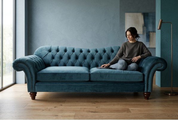 Chesterfield 4 Sitzer Couch Polster Textil Couchen Wohnzimmer Sofa