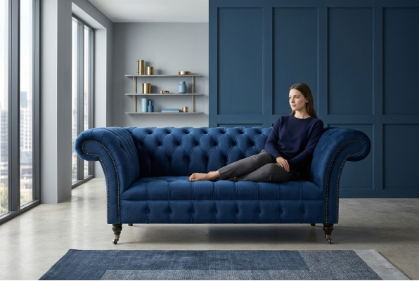 Klassische Chesterfield Couch Blau Polster Garnitur 2 Sitzer Sofas Sofa 185cm