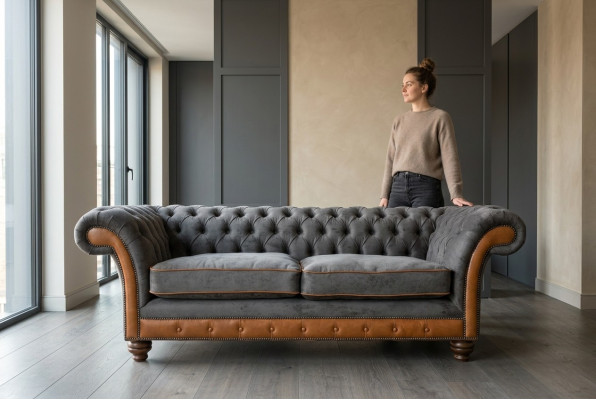 Grau-brauner Chesterfield 3-Sitzer Wohnzimmer Luxus Couch