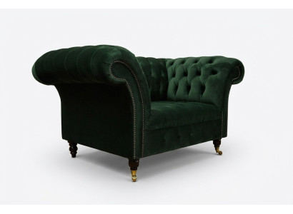 Chesterfield Design Stoff Couch Sessel 1.5 Sitzer Polster Sofas Lounge Grün Samt