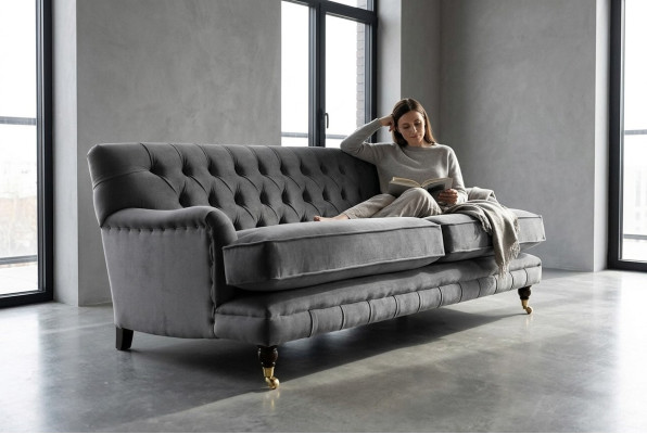 Chesterfield 3 Sitzer Couch Polster Textil Couchen Sitz Wohnzimmer Sofa Samt Neu