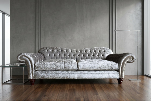 Klassische Chesterfield Couch 4 Sitzer Sofa Couchen Samt Leder Design Grau 240cm