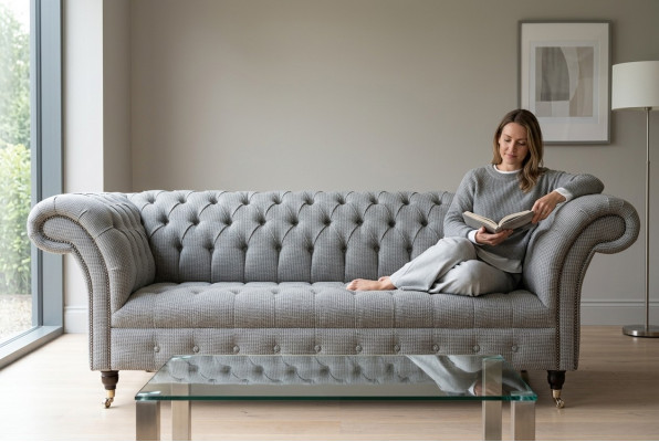 Wohnzimmer Chesterfield Sofa Design Textil Couchen Sofas Dreisitzer Grau Couch