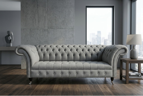 Wohnzimmer Chesterfield Sofa Design Textil Couchen Sofas Dreisitzer Grau Couch