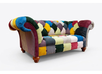 Modern Design Bunter Chesterfield 2 Sitzer Sofa Textil Couch Polster Design