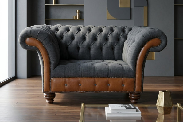Sessel Couch Polster Sofa Textil Chesterfield Couchen 1,5 Sitzer Einsitzer Grau