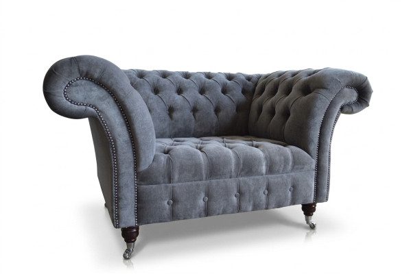 Sessel Couch Polster Sofa Chesterfield Couchen 1,5 Sitzer Einsitzer Grau Textil